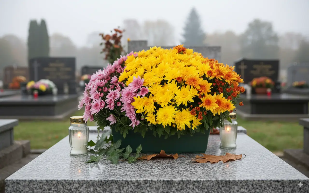 Jardinière de Chrysanthèmes tricolores